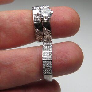 "*925 Sterling Silver Diamond Band Engagement Ring  3 pieces set"